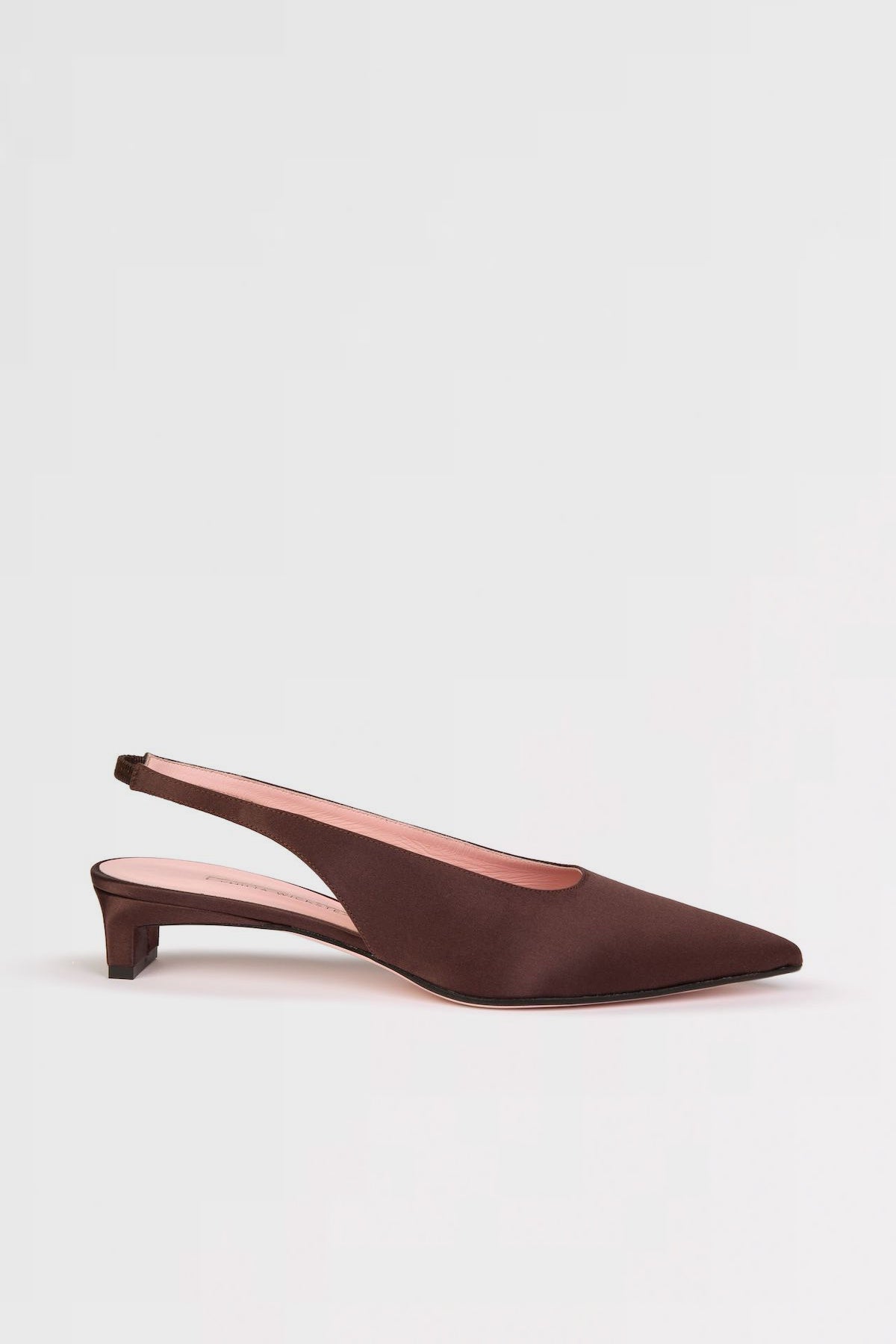 Margarita Kitten Heels | Chocolate Satin Sling-Back Kitten Heel Shoes | Emilia Wickstead