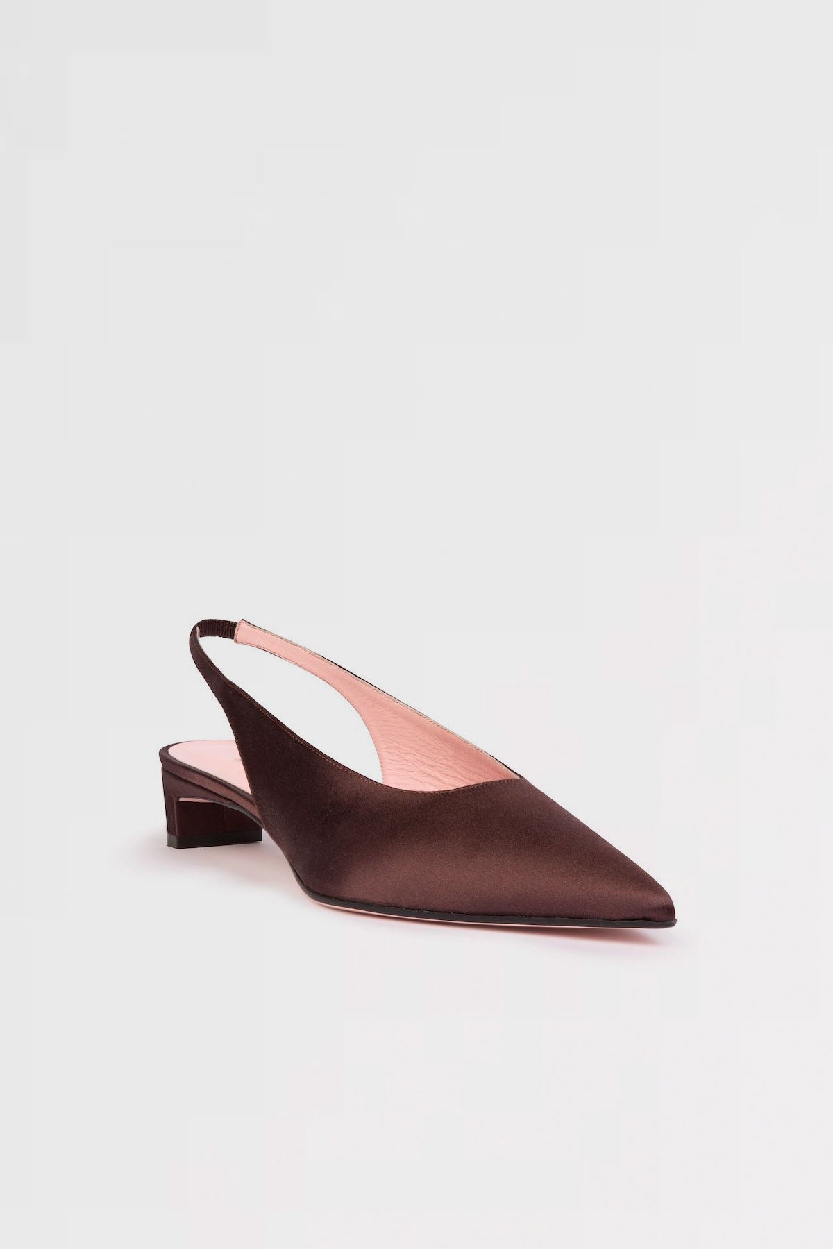 Margarita Kitten Heels | Chocolate Satin Sling-Back Kitten Heel Shoes | Emilia Wickstead