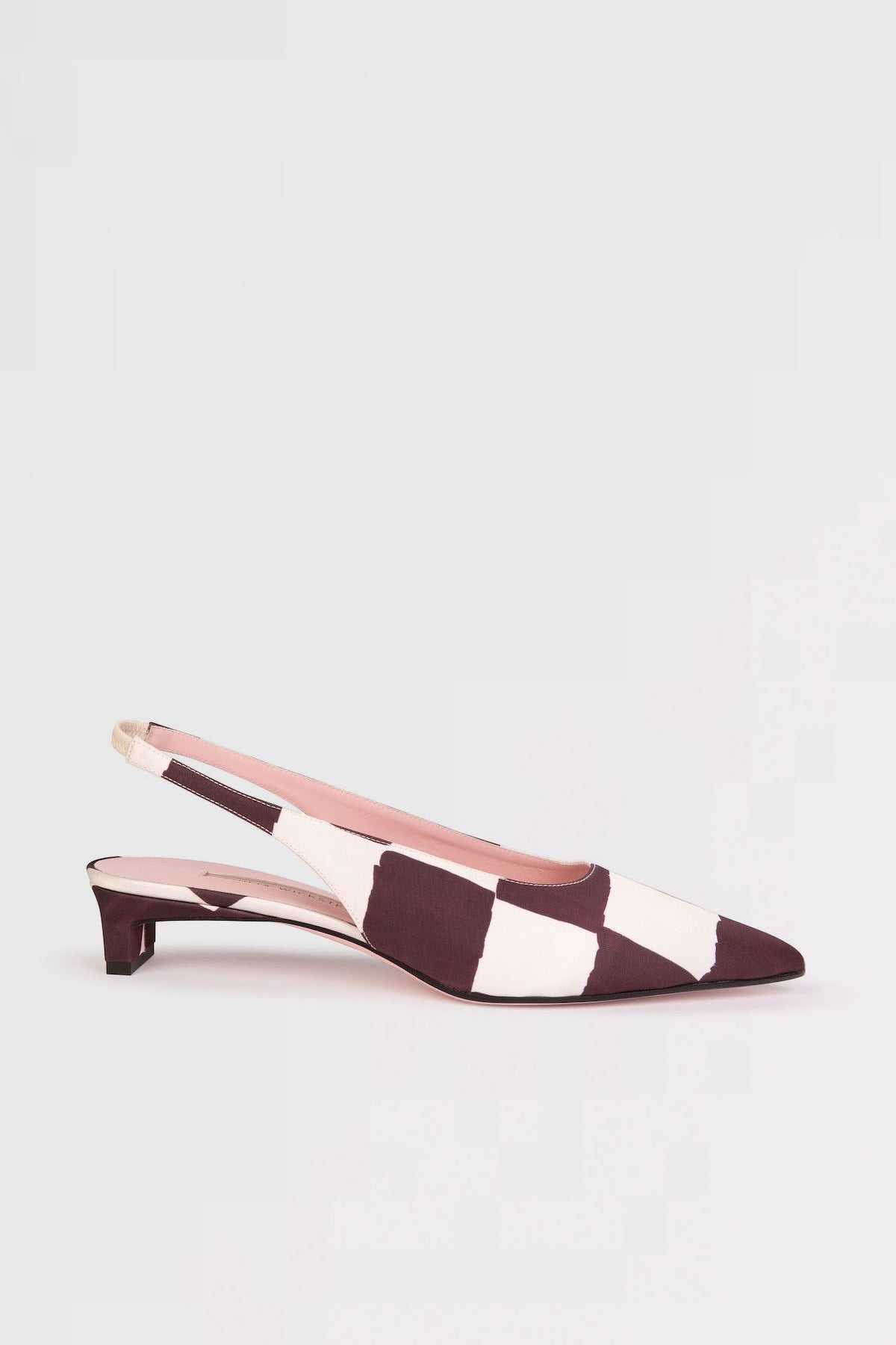 Margarita Kitten Heels | Chocolate Checkerboard Sling-Back Kitten Heel Shoes | Emilia Wickstead