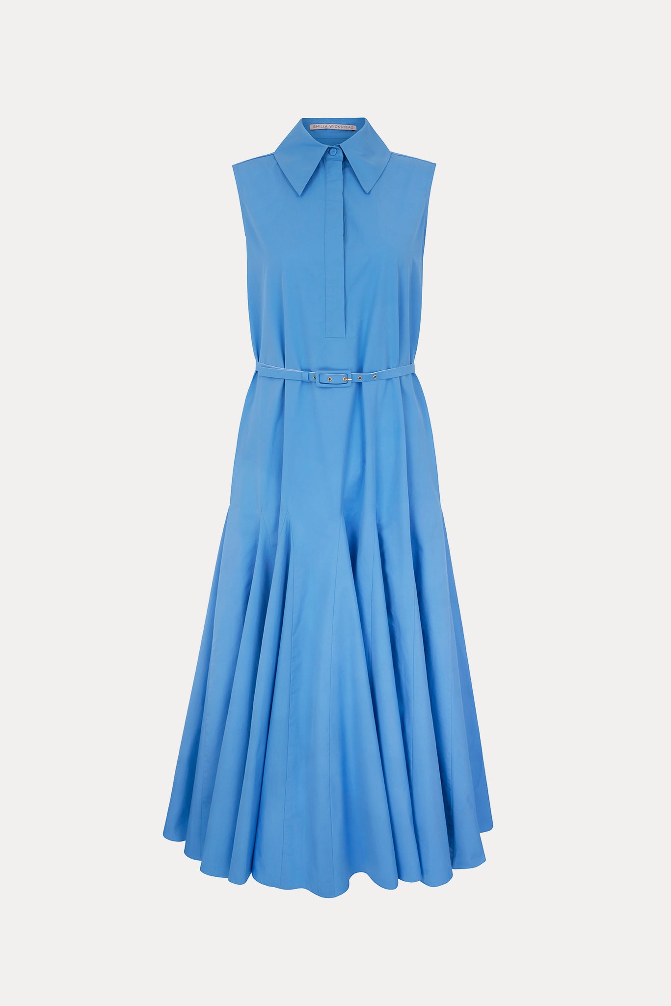 Monique Dress, Blue Cotton Sleeveless Shirt Dress