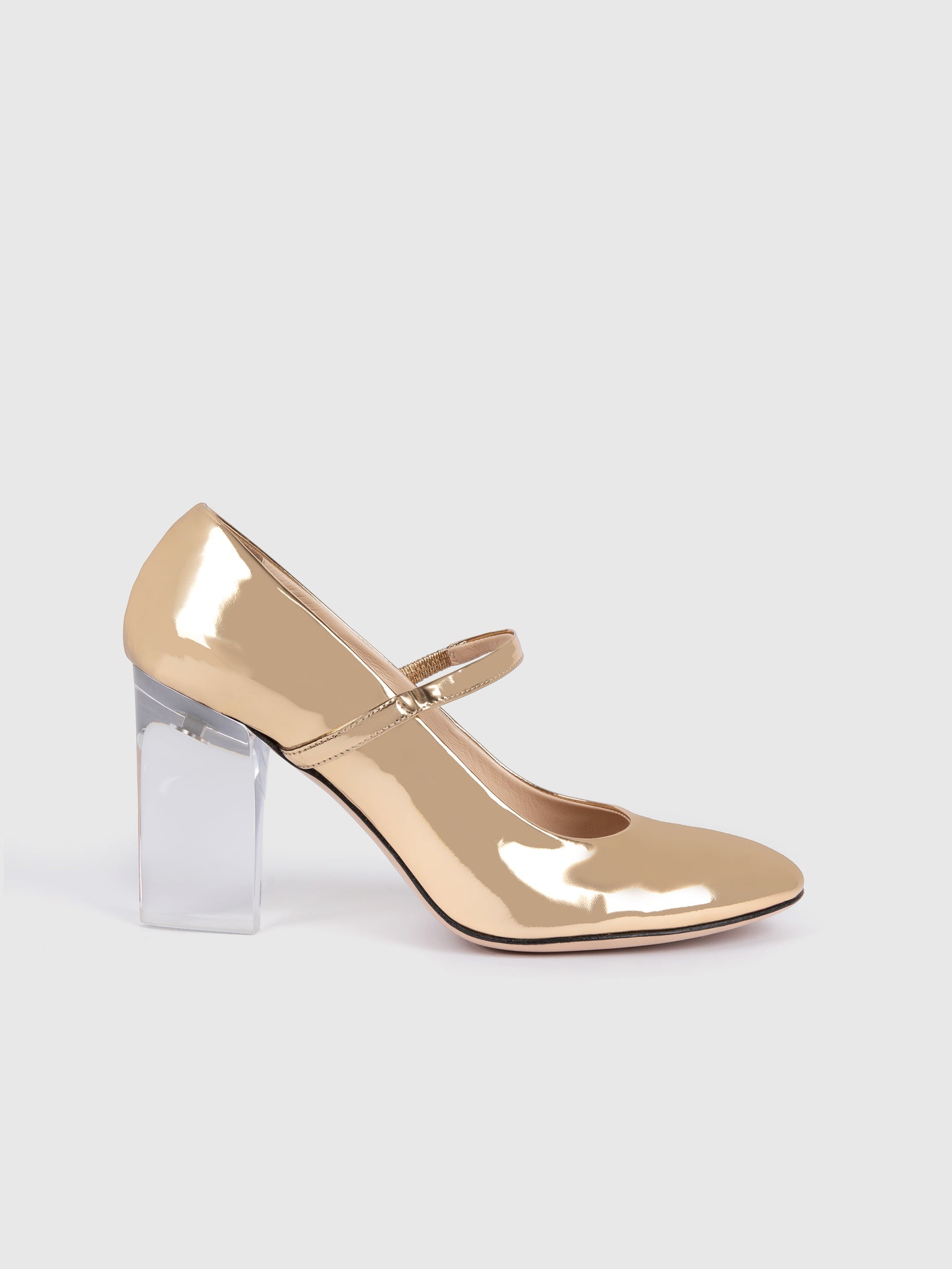 Orelia Gold Leather Plexi Glass Heel Shoes