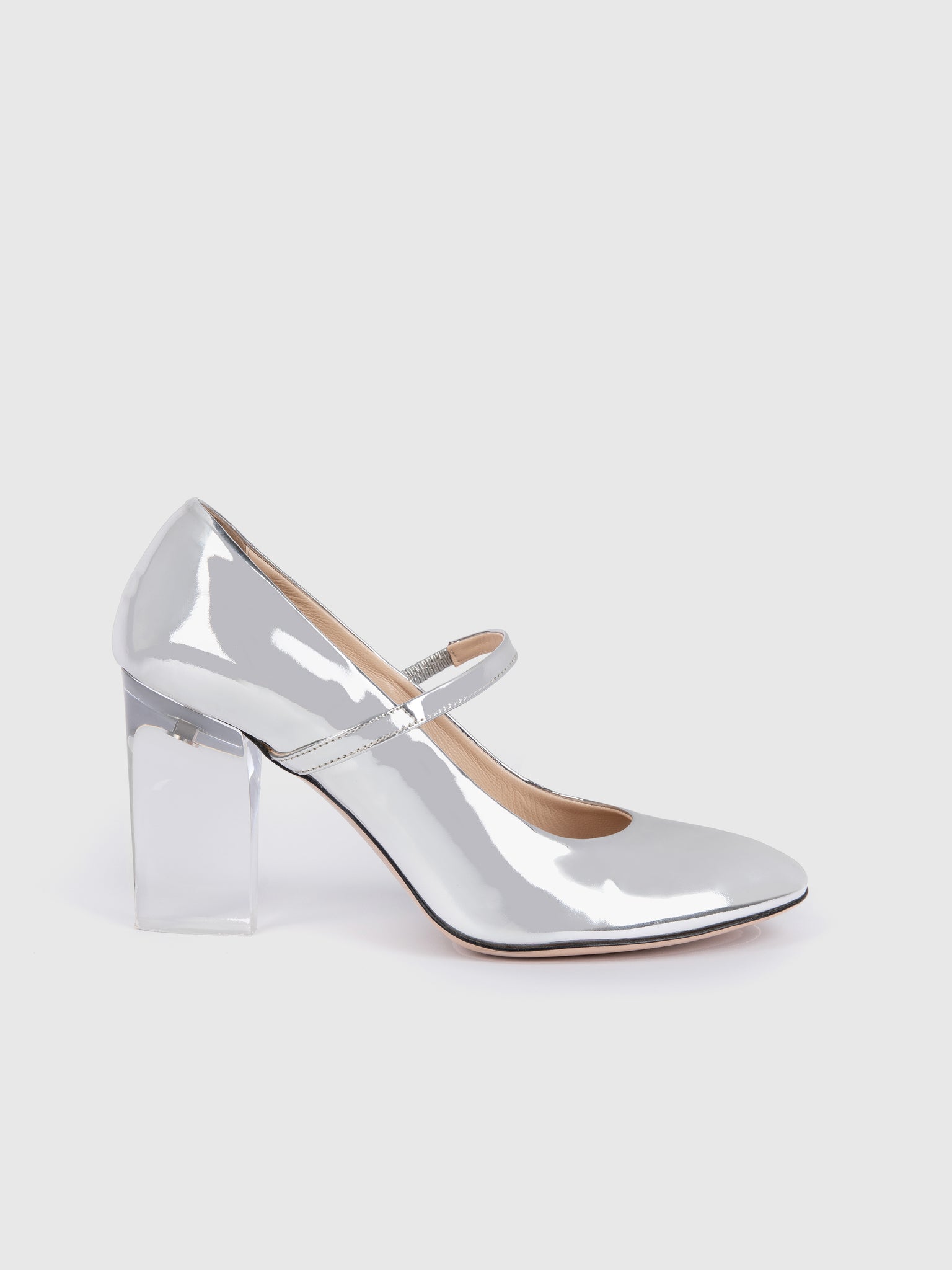Orelia Plexi Glass Heel | Metallic Silver Mary-Jane with Plexi-Glass Heel | Emilia Wickstead