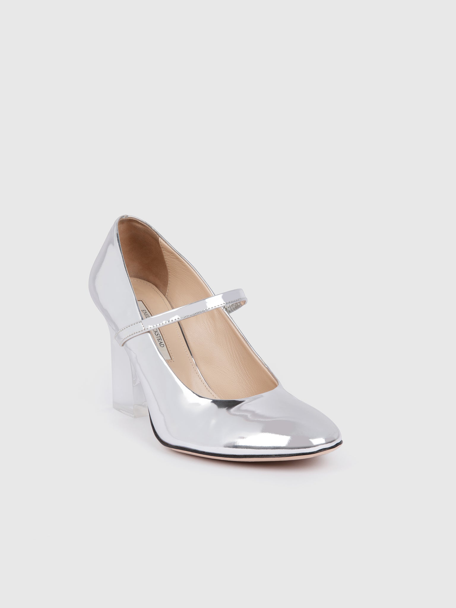 Orelia Plexi Glass Heel | Metallic Silver Mary-Jane with Plexi-Glass Heel | Emilia Wickstead