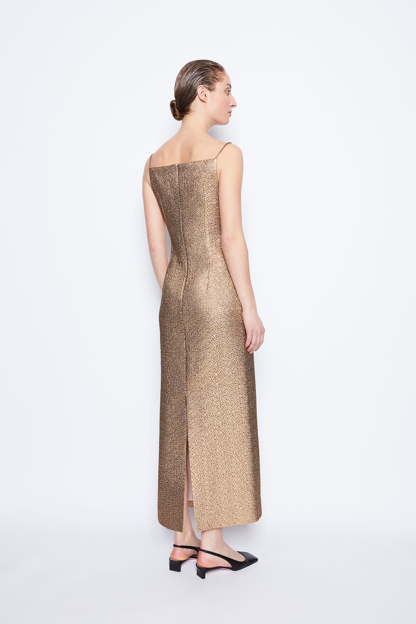 Paulette Metallic Jacquard Dress Dark Gold