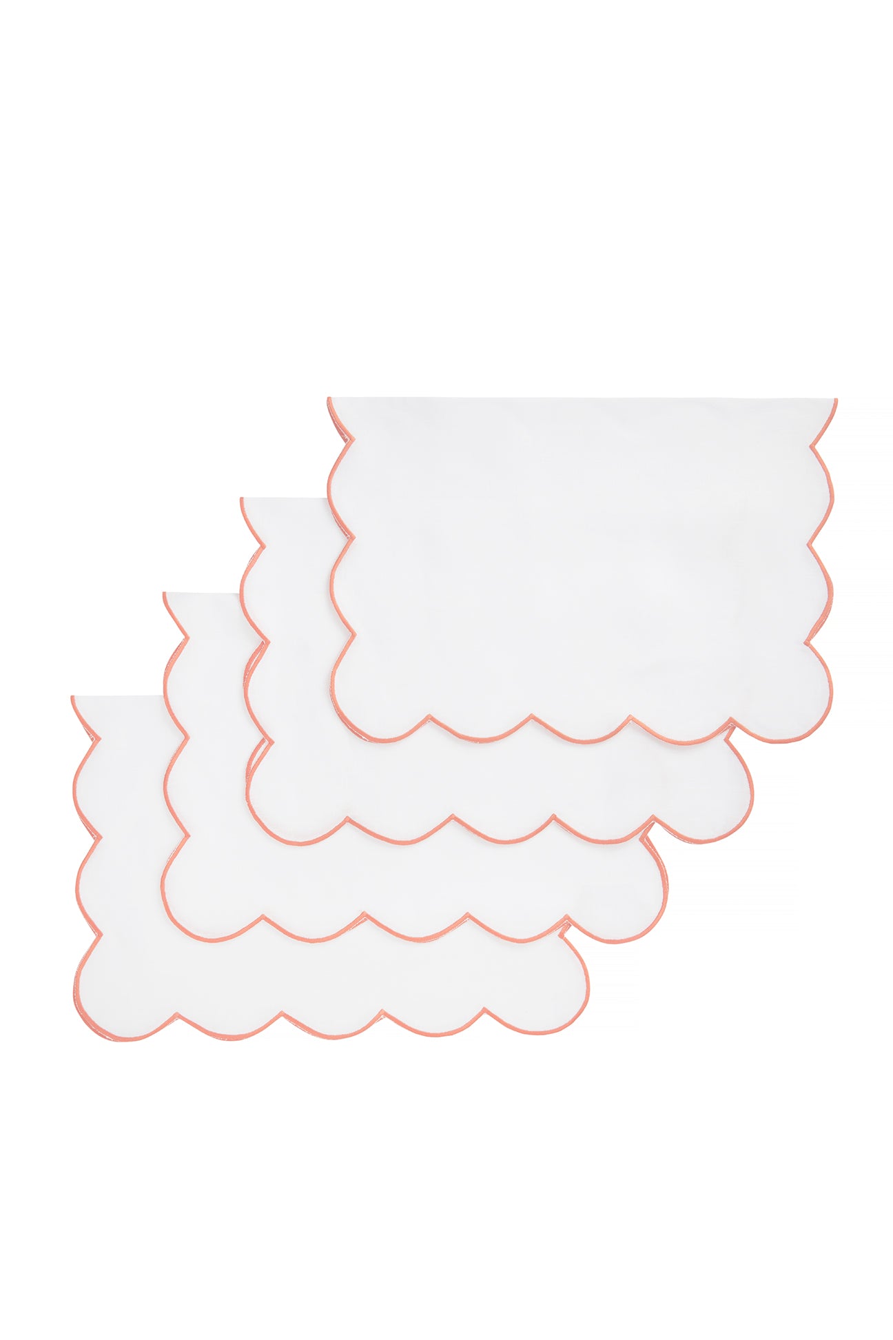 Set Of 4 Printed Placemats Scallop Edge & Border