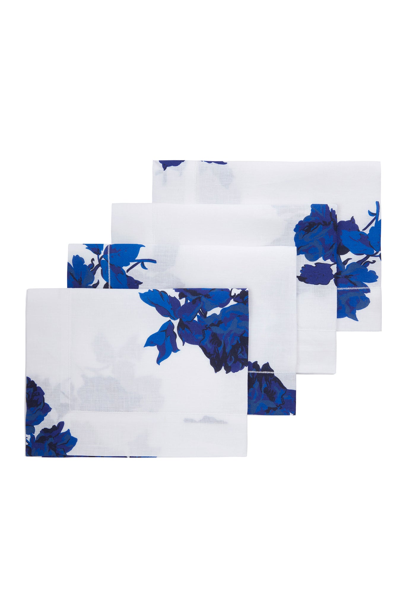 SET OF 4 PRINTED PLACEMATS| Blue Roses White Linen | Emilia Wickstead