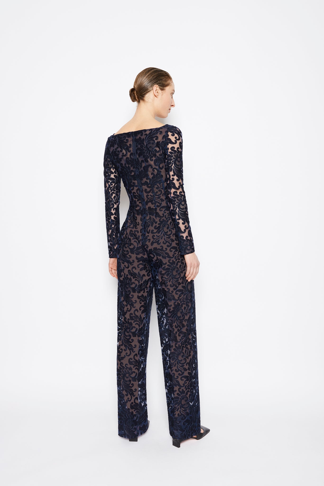 Raelynn Embroidered Lace Jumpsuit Navy Blue 