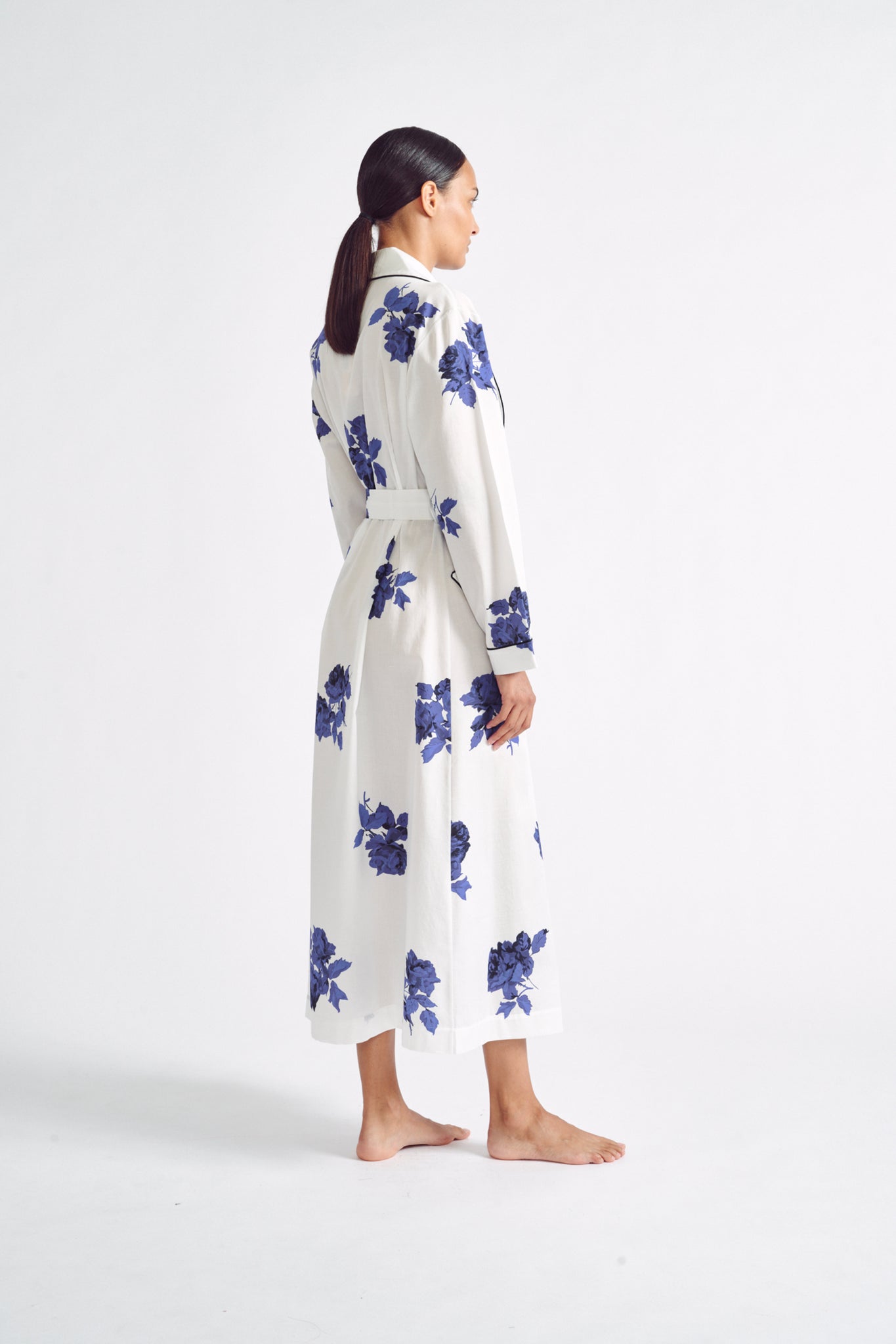 Ladies Kimono Dressing Gown/Robe, Indian cotton, Hand block printed, White  Bird of Paradise Design